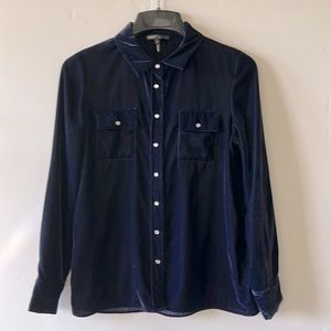 MAJE Navy Velvet Button Up with Moonstone like Snap Closures - Size 2